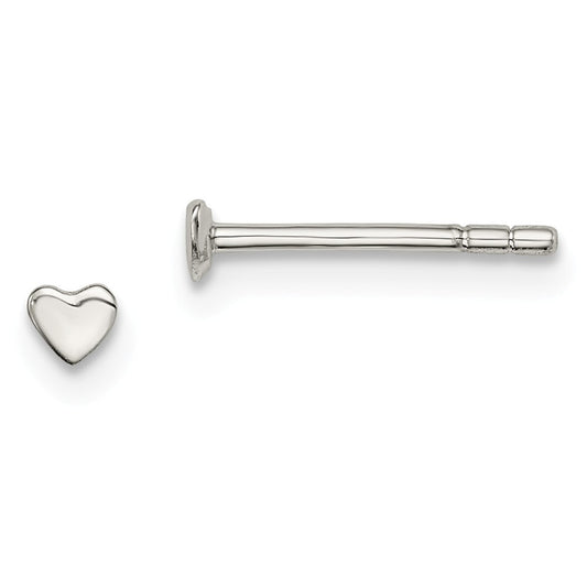 925 Sterling Silver Heart Post Earrings, 2.53mm x 2.75mm
