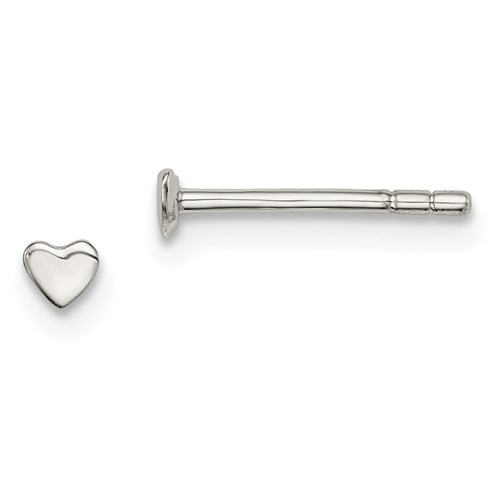 925 Sterling Silver Heart Post Earrings, 2.53mm x 2.75mm