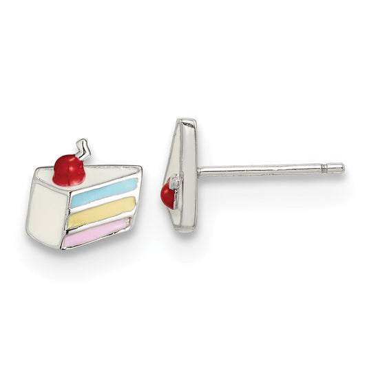 925 Sterling Silver Enameled Cake Post Earrings, 8.25mm x 7.95mm