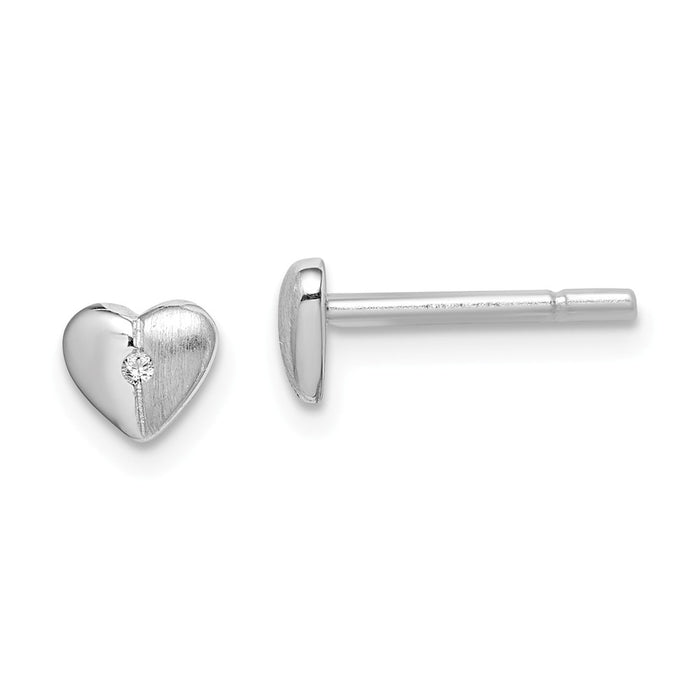 925 Sterling Silver Rhodium-plated Brushed Cubic Zirconia ( CZ ) Heart Post Earrings,
