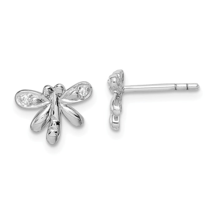 925 Sterling Silver Rhodium-plated Childs Cubic Zirconia ( CZ ) Dragonfly Post Earrings,