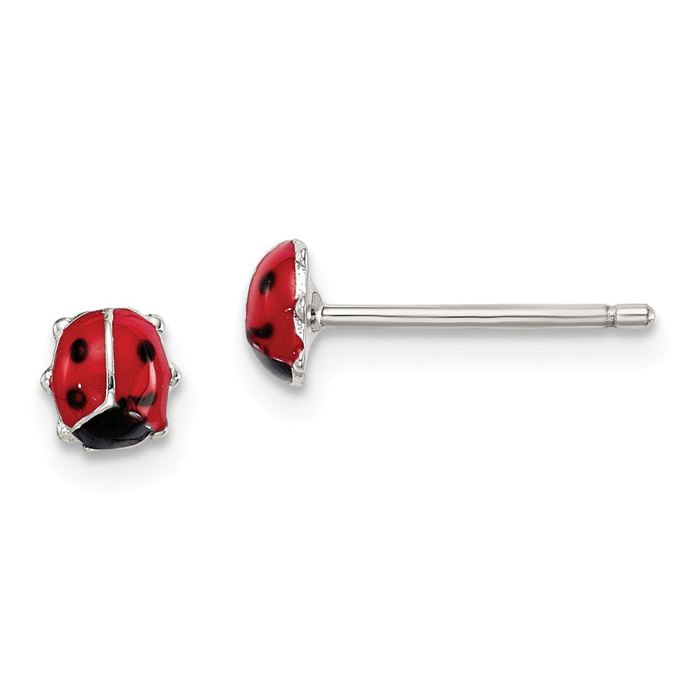 925 Sterling Silver Enameled Lady Bug Post Earrings,