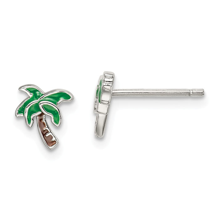 925 Sterling Silver Enameled Palm Tree Post Earrings,
