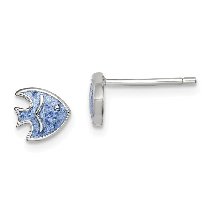 925 Sterling Silver Enameled Blue Fish Post Earrings,