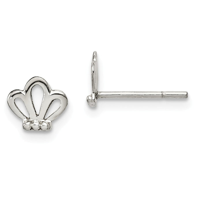 925 Sterling Silver Polished Crown Post Earrings,
