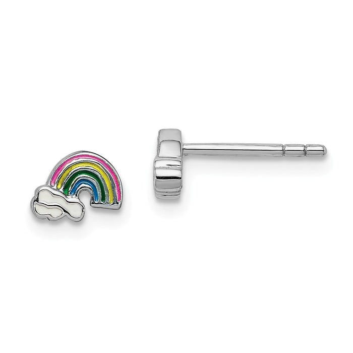 925 Sterling Silver Rhodium-plated Childs Enameled Rainbow Post Earrings,