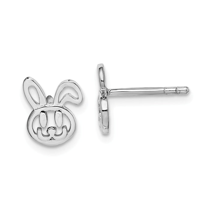 925 Sterling Silver Rhodium-plated Childs Bunny Post Earrings,