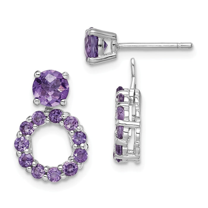 925 Sterling Silver Polished 5 Amethyst Studs with Dangle Earring Jackets,