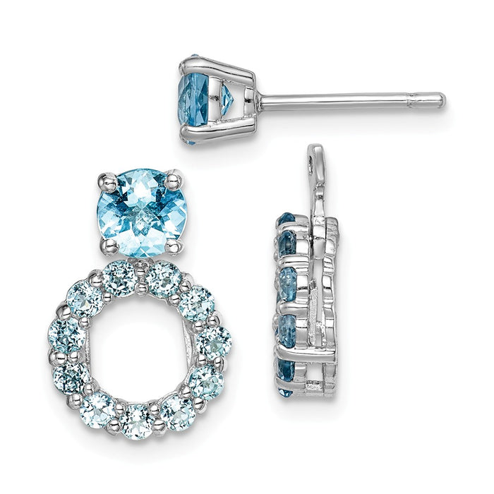 925 Sterling Silver Polished 5 Blue Topaz Studs with Dangle Earring Jackets,