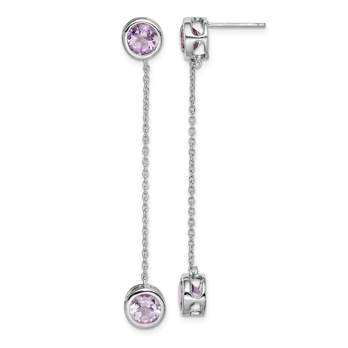 925 Sterling Silver Rhodium-plated Amethyst & Chain Post Dangle Earrings,