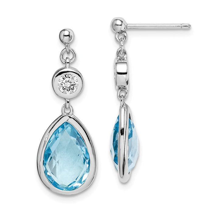 925 Sterling Silver Rhodium-plated White & Blue Topaz Post Dangle Earrings,