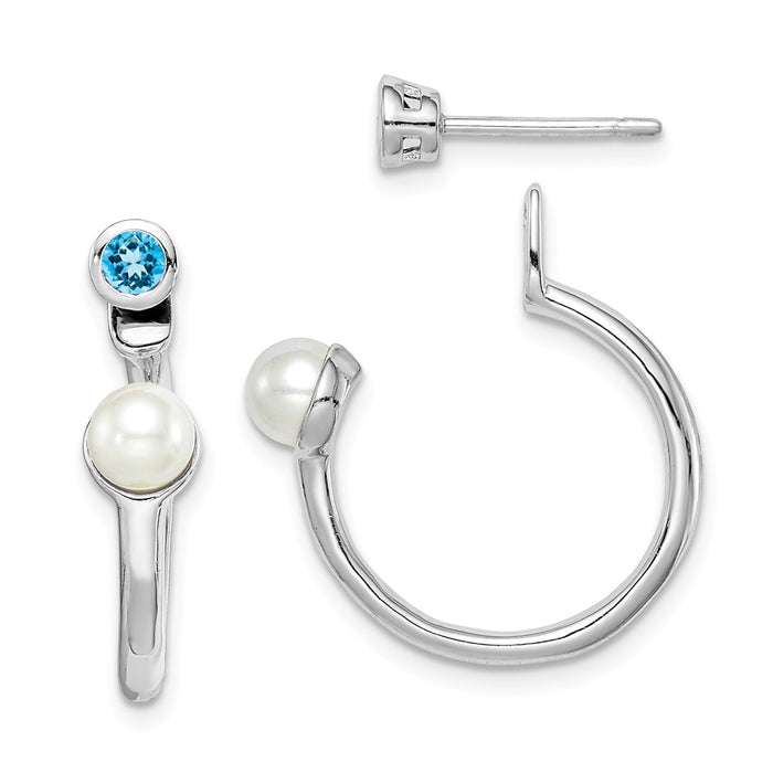 925 Sterling Silver Rhodium-plate Freshwater Cultured Pearl Light Swiss BT Front & Back Earrings,