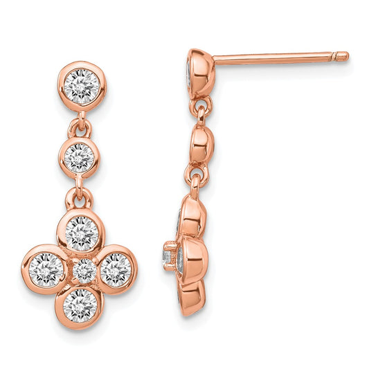 925 Sterling Silver Rose-tone Polished Cubic Zirconia ( CZ ) Post Dangle Earrings, 22mm