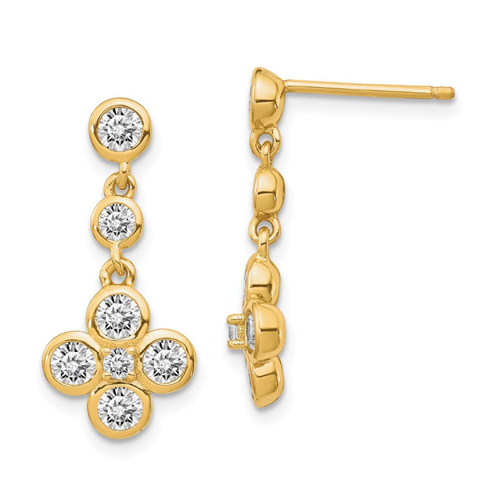 925 Sterling Silver Gold-tone Polished Cubic Zirconia ( CZ ) Post Dangle Earrings, 22mm