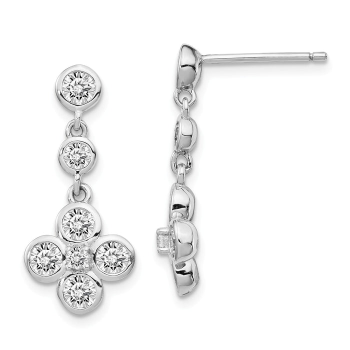 925 Sterling Silver Rhodium-Plated ed Polished Cubic Zirconia ( CZ ) Post Dangle Earrings, 22mm