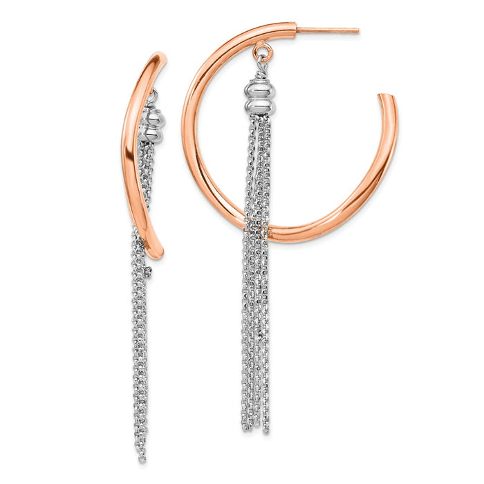 925 Sterling Silver Rhodium-plated & Rose-gold plate Hoop with Chain Earrings, 2.5mm x 2.5mm
