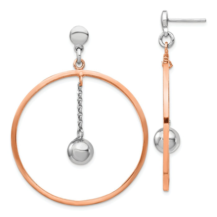 925 Sterling Silver Rhodium-plated & Rose gold-plated Circle Post Earrings,
