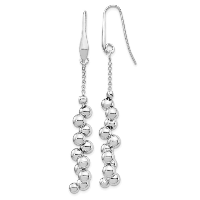 925 Sterling Silver Rhodium-plated Offset Beads Dangle Earrings, 2.75mm