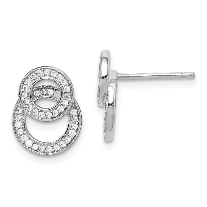 925 Sterling Silver Rhodium-plated Cubic Zirconia ( CZ ) Double Circles Post Earrings,