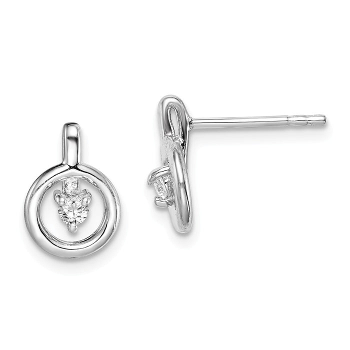 925 Sterling Silver Rhodium-plated Cubic Zirconia ( CZ ) Circle Post Earrings,