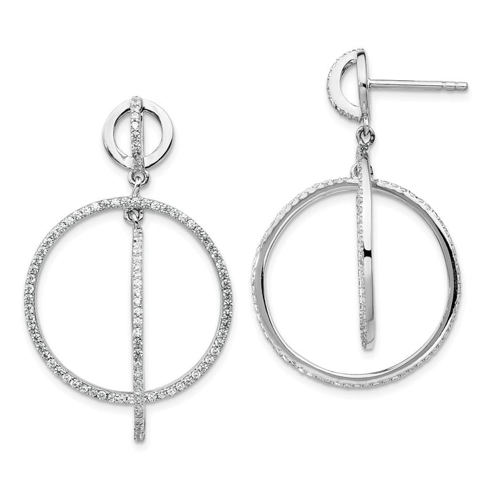925 Sterling Silver Rhodium-plated Cubic Zirconia ( CZ ) Circles Dangle Post Earrings, 38mm