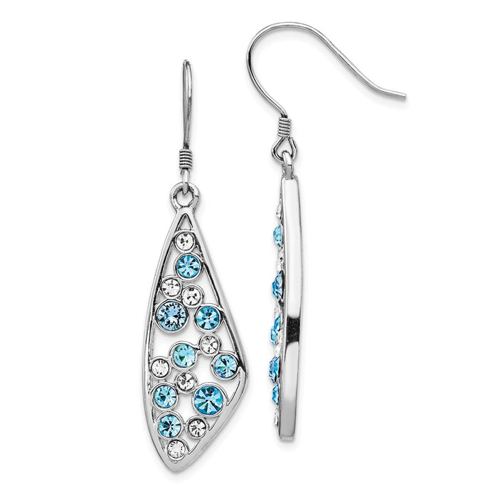 925 Sterling Silver Rhodium-plated Clear & Blue Crystal Wing Dangle Earrings, 1.75mm