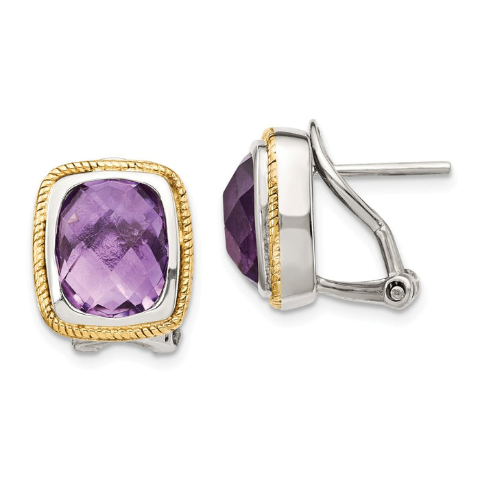 Sterling Silver with 14k Amethyst Clip Stud Earrings, 0.5mm