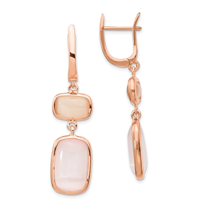 925 Sterling Silver Rose-tone Created Pink Cat's Eye Leverback Earrings, 2.87mm