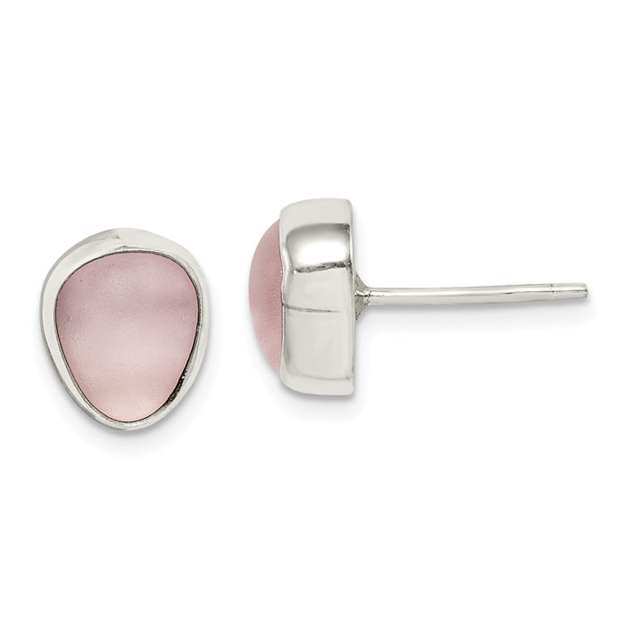 925 Sterling Silver Pink Sea Glass Stud Earrings,