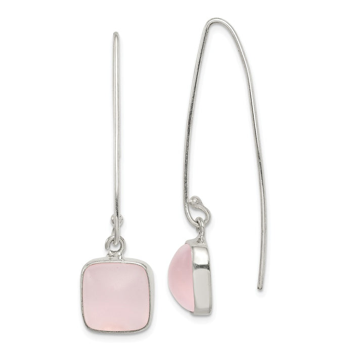 925 Sterling Silver Pink Sea Glass Dangle Earrings,