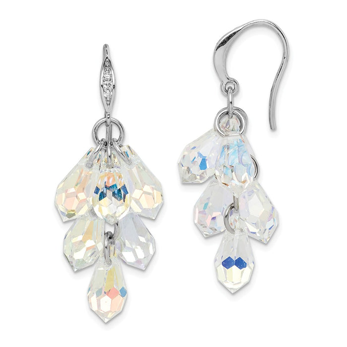 925 Sterling Silver Rhodium-plated Aurora Crystal Dangle Earrings,