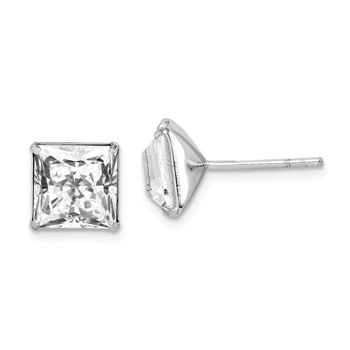 925 Sterling Silver Rhodium-plated Swarovski Crystal Square Post Earrings,