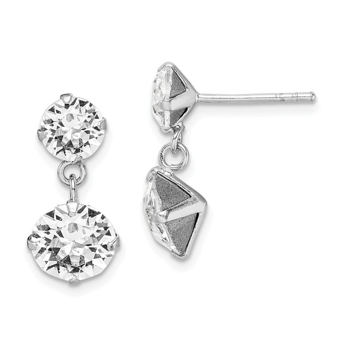 925 Sterling Silver Rhodium-plated Swarovski Crystal Dangle Post Earrings,