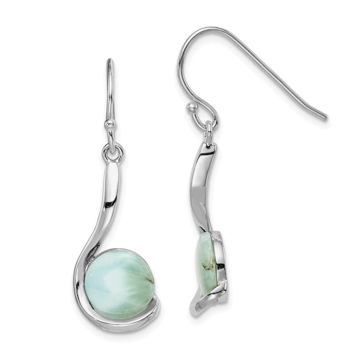 925 Sterling Silver Rhodium-plated Larimar Swirl Dangle Earrings,
