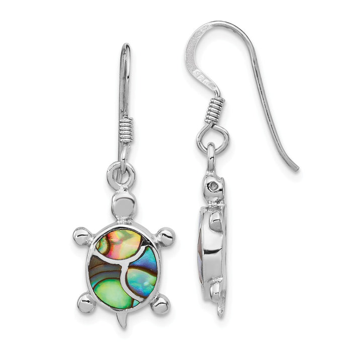 925 Sterling Silver Rhodium-plated Abalone Turtle Dangle Earrings,