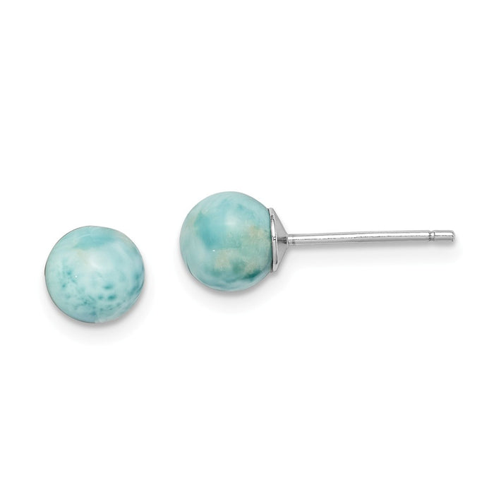 925 Sterling Silver Rhodium-plated Light Blue 6mm Larimar Post Earrings, 6mm