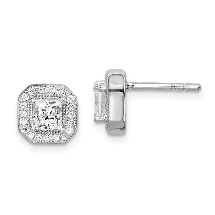 925 Sterling Silver Rhodium-Plated Cubic Zirconia ( CZ ) Post Earrings, 8.17mm x 8.17mm