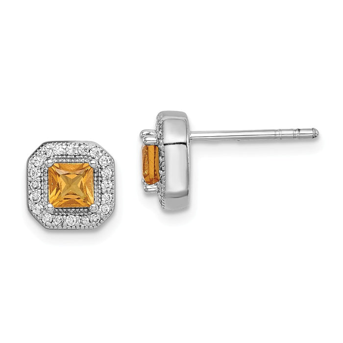 925 Sterling Silver Rhodium-Plated Yellow & Clear Cubic Zirconia ( CZ ) Post Earrings, 8.17mm x 8.17mm