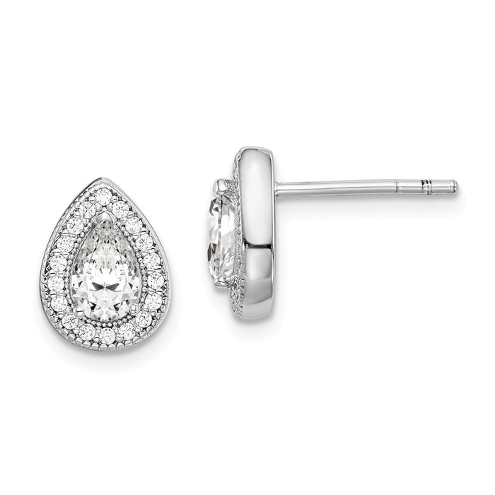 925 Sterling Silver Rhodium-Plated Cubic Zirconia ( CZ ) Post Earrings, 10.25mm x 7.8mm
