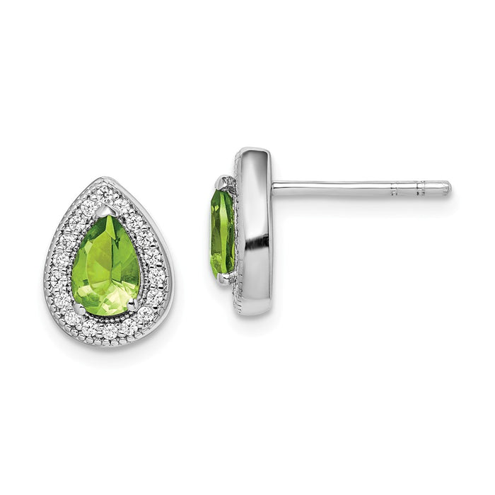 925 Sterling Silver Rhodium-Plated Green & Clear Cubic Zirconia ( CZ ) Post Earrings, 10.25mm x 7.8mm