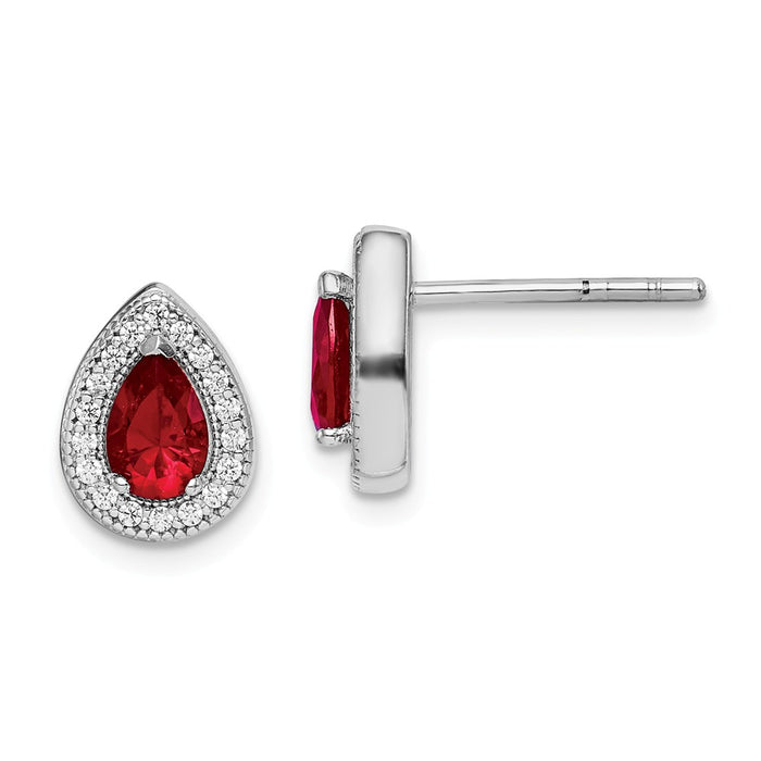 925 Sterling Silver Rhodium-Plated Red & Clear Cubic Zirconia ( CZ ) Post Earrings, 10.25mm x 7.8mm