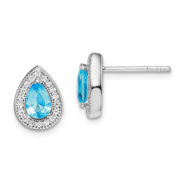 925 Sterling Silver Rhodium-Plated Blue & Clear Cubic Zirconia ( CZ ) Post Earrings, 10.25mm x 7.8mm