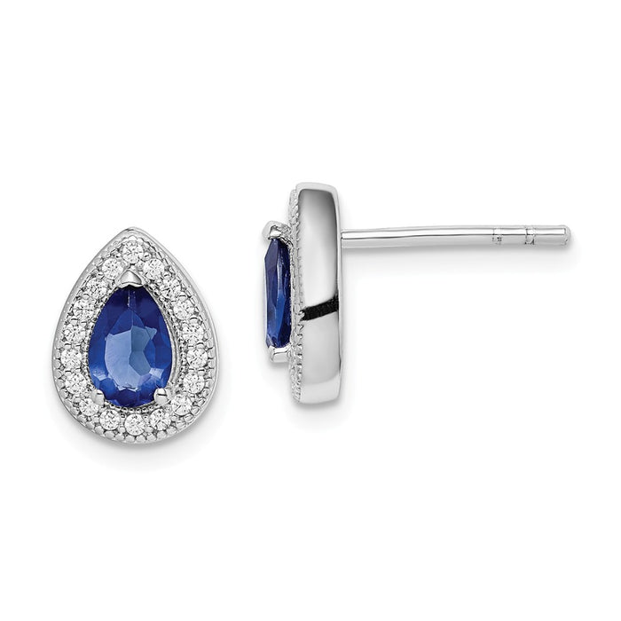 925 Sterling Silver Rhodium-plated Blue & Clear Cubic Zirconia ( CZ ) Post Earrings, 10.25mm x 7.8mm