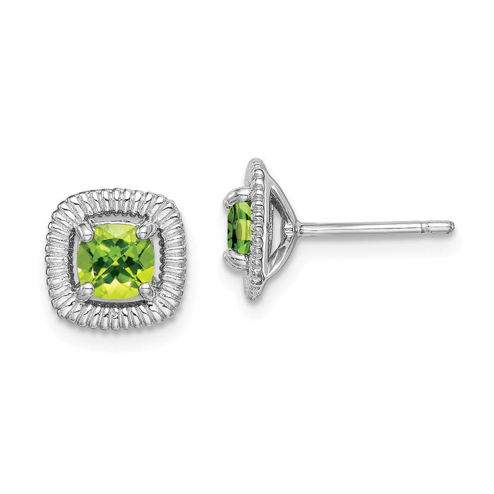 Stella Silver 925 Sterling Silver Rhodium-Plated  Peridot Square Post Earrings, 9.15mm x 9.1mm