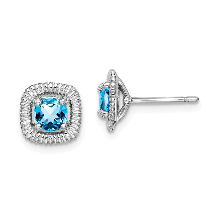 925 Sterling Silver Rhodium-Plated  Light Swiss Blue Topaz Square Post Earrings, 9.15mm x 9.1mm