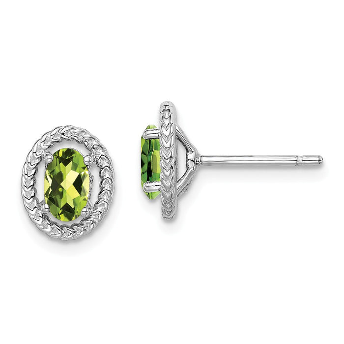 Stella Silver 925 Sterling Silver Rhodium-Plated  Peridot Oval Post Earrings, 9.6mm x 7.85mm