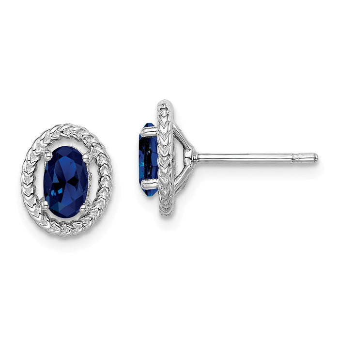 925 Sterling Silver Rhodium-Plated  Create Sapphire Oval Post Earrings, 9.6mm x 7.85mm