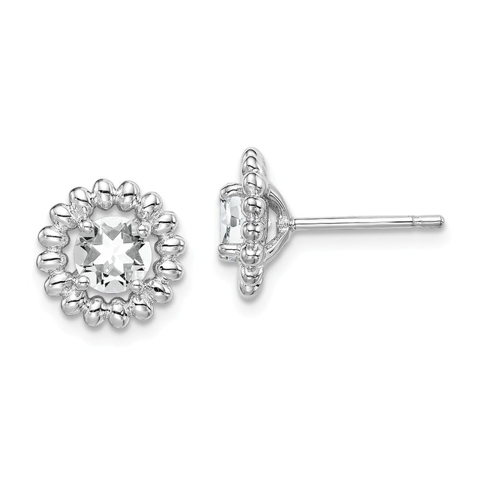 925 Sterling Silver Rhodium-Plated  White Topaz Earrings, 10mm x 10mm