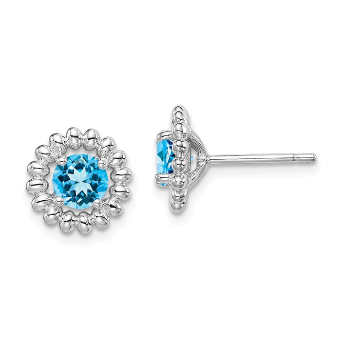 925 Sterling Silver Rhodium-Plated  LB Topaz Earrings, 10mm x 10mm