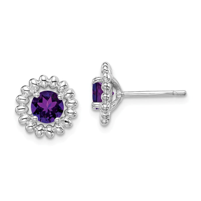 925 Sterling Silver Rhodium-Plated  Amethyst Earrings, 10mm x 10mm